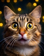 Obraz premium 何かに反応し、目を見開いて驚きを表現する猫の一瞬の表情