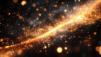 Obraz premium Golden particles swirl, dark background, design element