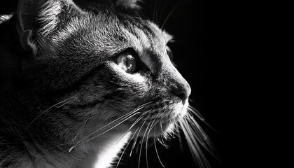 陰影が際立つ猫の横顔のモノクロ写真