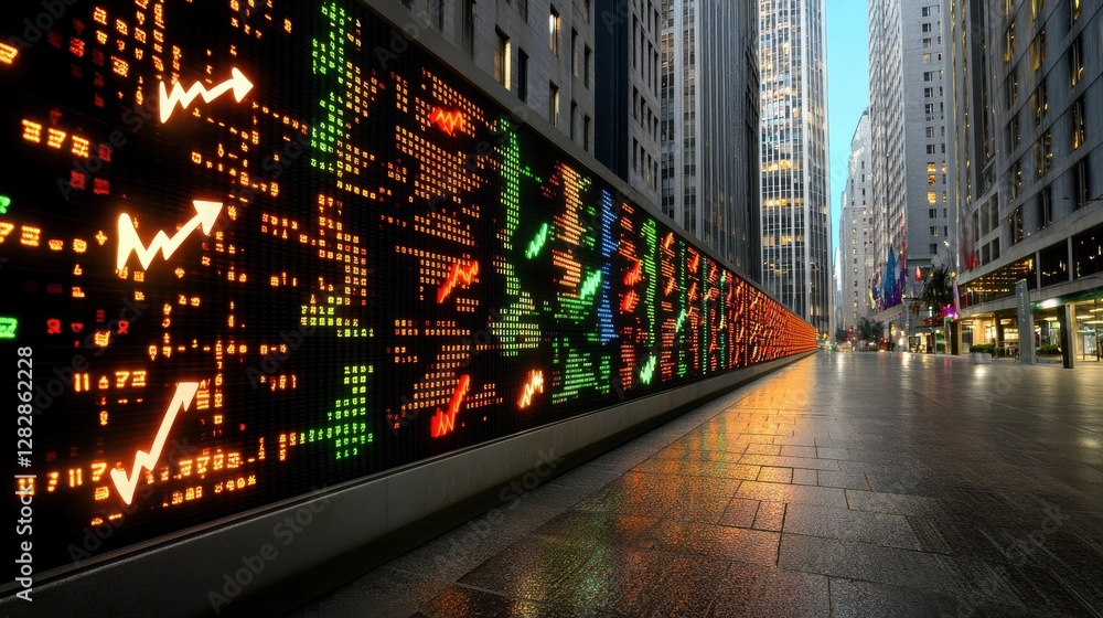 Fototapete a large screen with many numbers and arrows on it