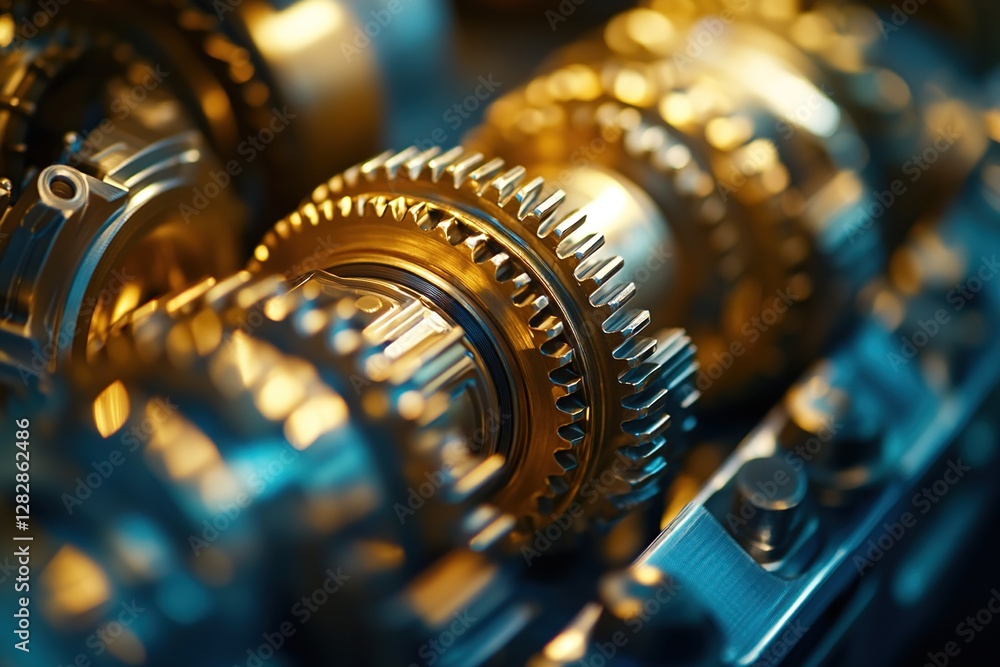 Poster precise gears interlock: mechanical engineering marvels, intricate details in motion, smooth functio