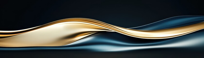 A smooth, flowing design features elegant golden and blue waves against a dark background, creating a sense of luxury and tranquility.