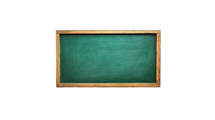 Green school blackboard with wooden frame, isolated on white background.

