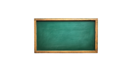Green school blackboard with wooden frame, isolated on white background.
