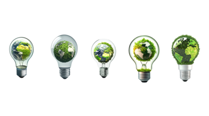 3D light bulb with green globe inside, isolated on white background.
