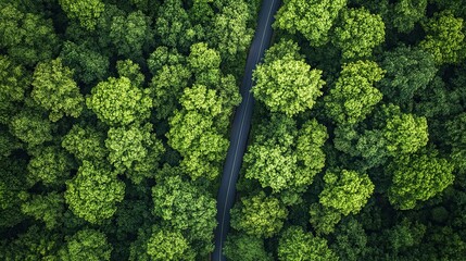 Aerial view of a road in the middle of the forest