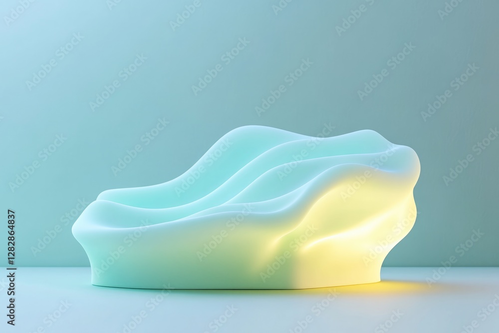 Aufkleber podium in striking neon or acid tones with abstract sculptural shapes illuminated dynamically to emp