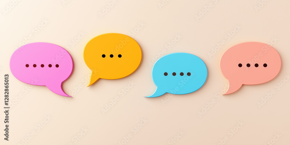 Poster colorful speech bubbles with three dots inside, representing conversation