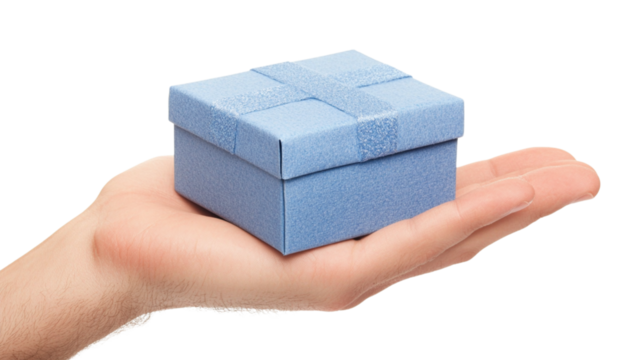 Mobile phone holding gift box isolated on white background
