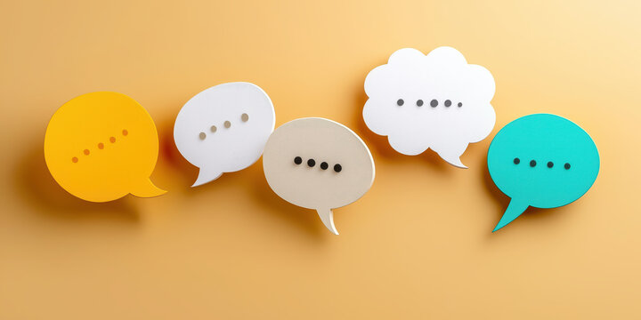 Colorful speech bubbles with dots on yellow background