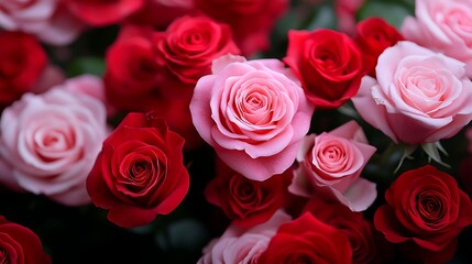 Obraz premium Close up of red and pink roses.