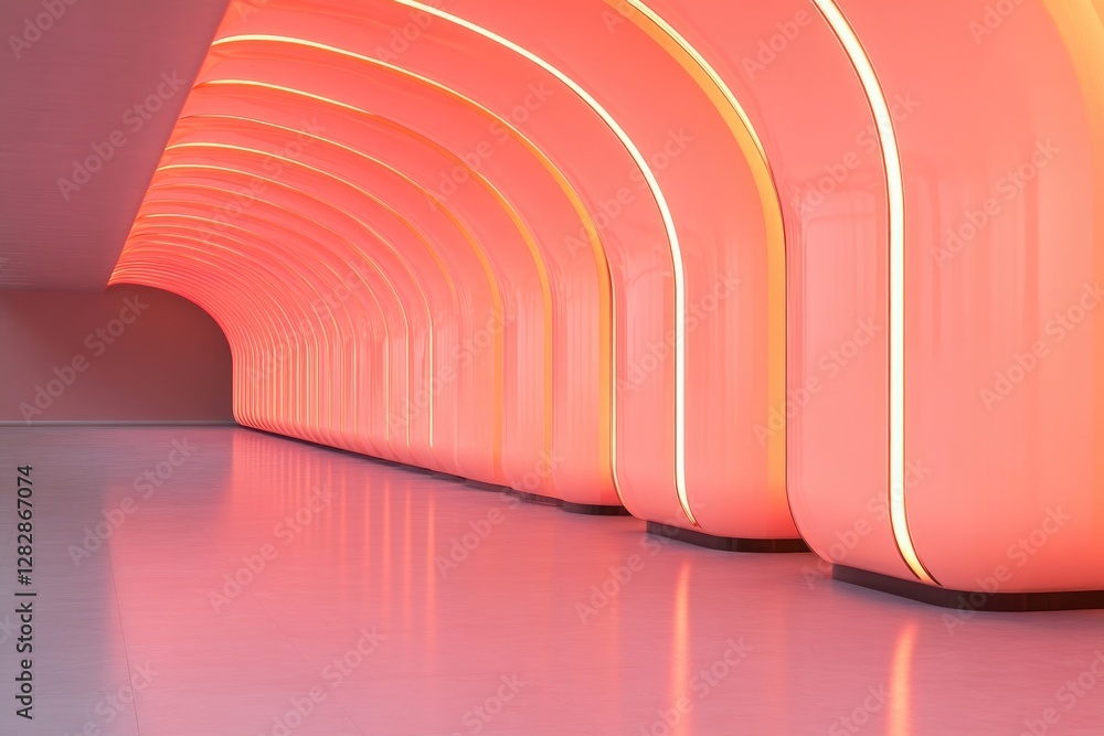 Poster retro-style space terminal with glowing panels rounded architecture and vibrant neon highlights set 