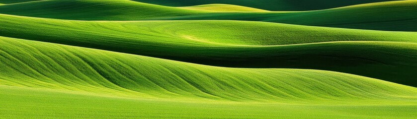 Obraz premium Lush green hills undulate gracefully, showcasing vibrant shades of green in a serene landscape.