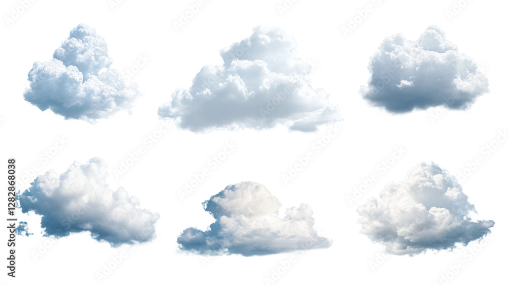 Poster soft fluffy cloud illustrations on transparent background png format for graphic design and nature p