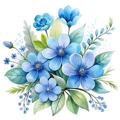 Elegant Blue Floral Watercolor Bouquet Illustration