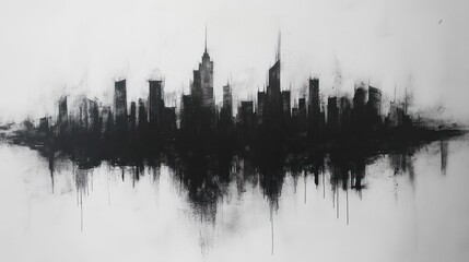 Fototapeta premium Abstract city skyline drawing, monochrome, urban landscape, artistic representation