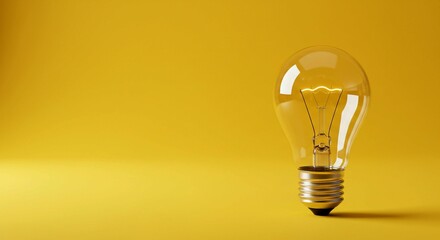 The bright yellow background and glowing light bulb create a visually striking image representing inspiration and illumination