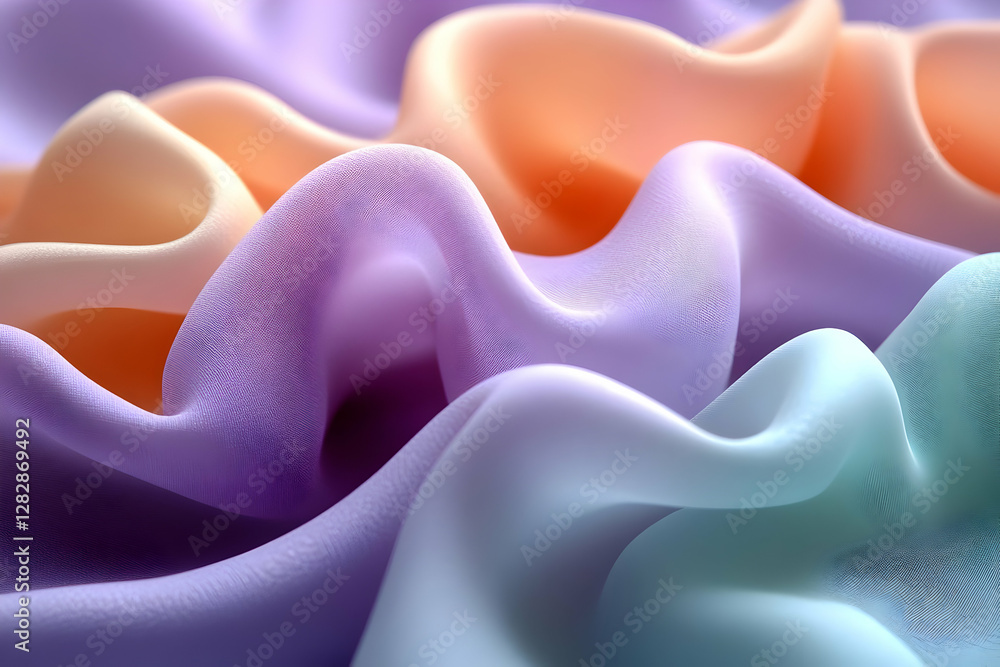 Poster abstract wavy fabric texture with pastel colors and soft lighting in a smooth gradient background wi