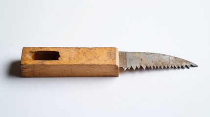 Vintage hand saw tool with wooden handle isolated on white background