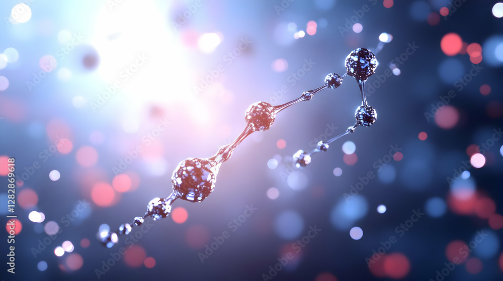 Poster molecular structure a detailed 3d rendering of a complex molecule against a bokeh background, ideal 