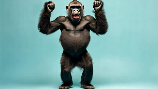 Animated Gorilla Dancing Against Blue Background