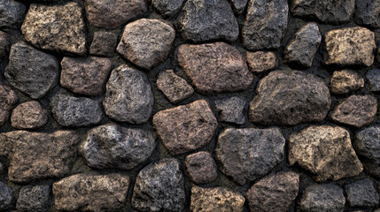 Fototapeta premium High-resolution cobblestone wall texture with a rough, uneven surface and subtle variations in tone. The seamless tiling makes it suitable for backgrounds, gaming assets, and architectural renderings.