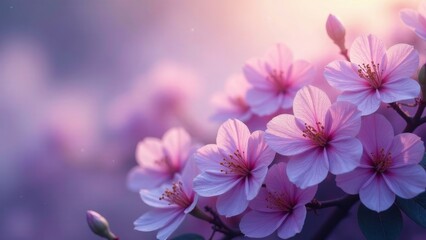 Soft Pink Blossoms Illuminated by Golden Hour Light, a Delicate and Serene Floral Display