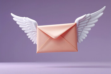 Angelic Envelope with Wings Against Purple Background