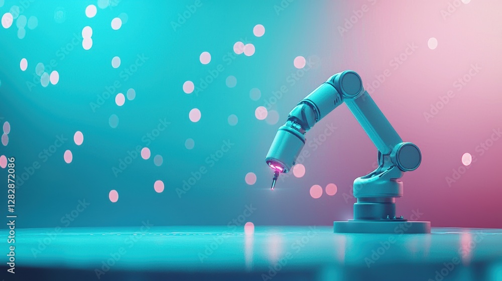Poster a close-up shot of a robotic arm performing a delicate manufacturing task, highlighting the increasi