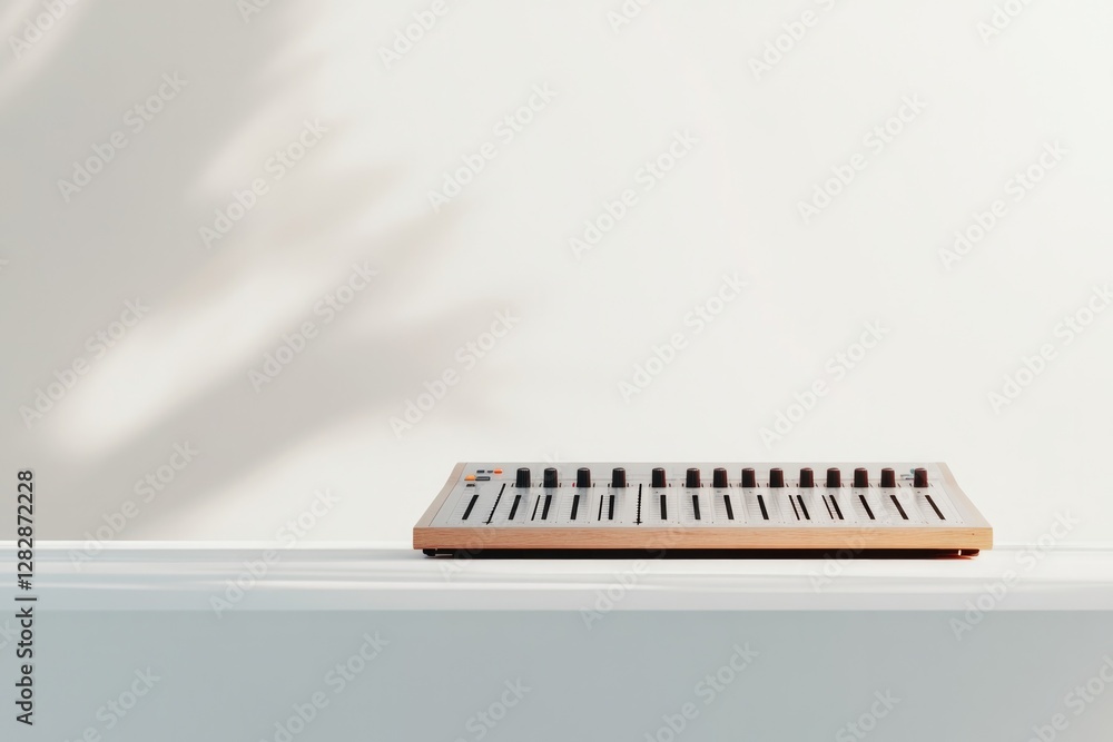 Aufkleber sleek depiction of digital audio interface centered on bright white background with natural light an