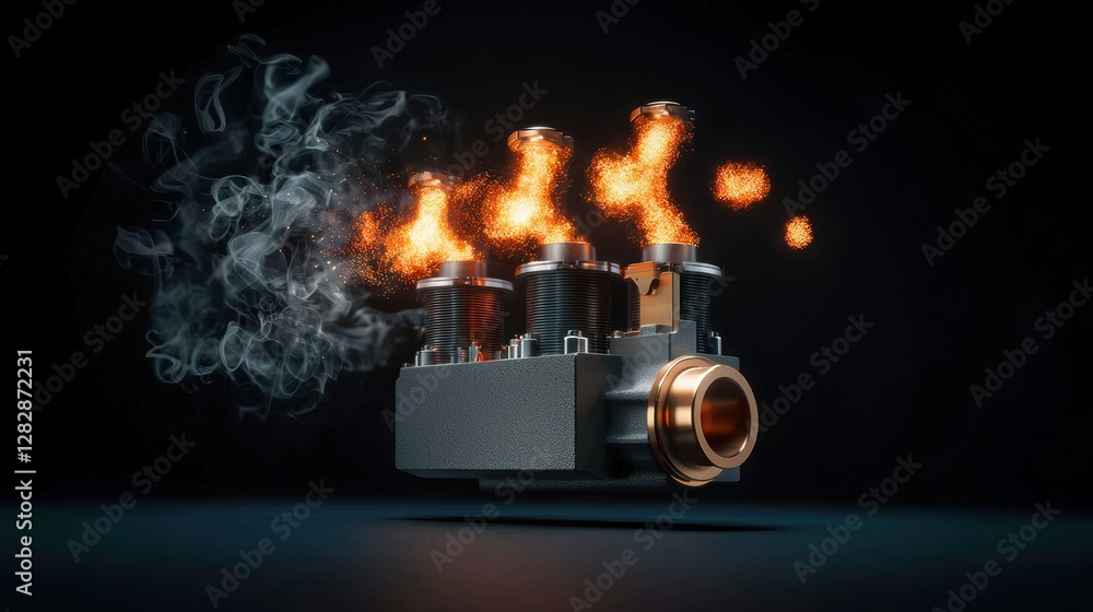 Poster a cutaway view of a powerful engine with pistons, cylinders, and intricate components, illustrating 