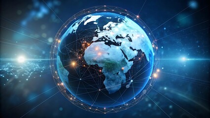 Naklejka premium Global connectivity with network lines and nodes symbolizing global communication and technology