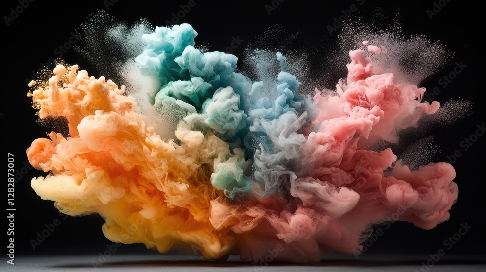 Poster colorful inks swirling together in water, creating mesmerizing abstract patterns and textures, resem