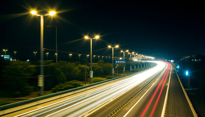 AI-Created Nighttime Highway Scene: Light Streaks & Motion Blur for Digital Backdrops & Wall Art