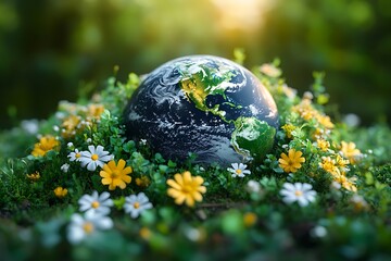 Green planet earth with grass.