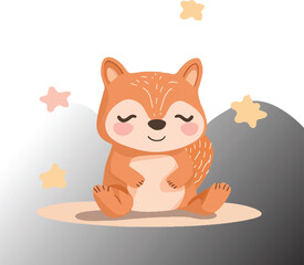 Cute cartoon raccoon, pastel colors, minimalist style, kawaii, big eyes closed, smiling, fluffy texture, rounded shapes,