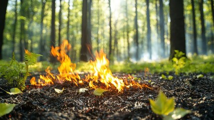 Obraz premium A raging wildfire sweeping through a forest, consuming everything in its path, a stark reminder of the destructive forces of wildfires and the importance of forest management and fire prevention.