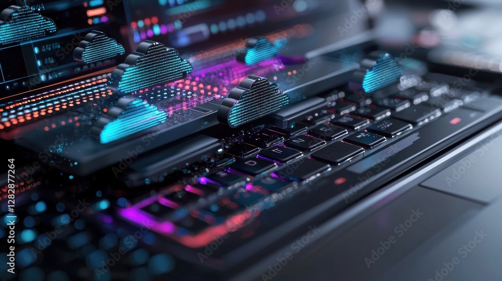Leinwandbilder A computer keyboard with a colorful design of clouds