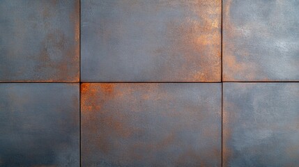 Fototapeta premium textured depiction of riveted steel plates with soft rust forming organic patterns under dramatic lighting