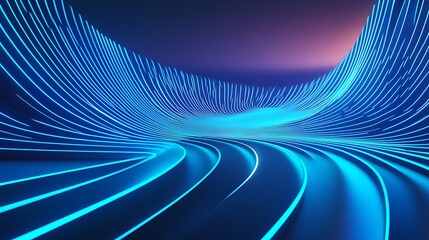 Abstract Blue Neon Light Wave Pattern Design