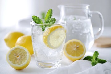 Iced lemon mint water drink, kitchen, refreshment