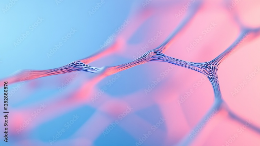 Poster vibrant image of interlocking metallic wires forming geometric grid with subtle reflections of soft 
