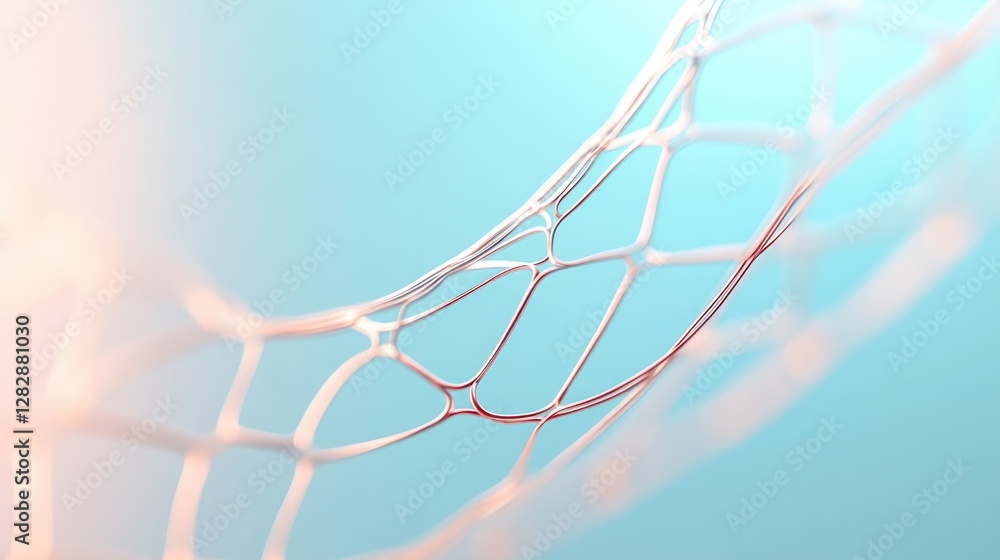 Poster vibrant image of interlocking metallic wires forming geometric grid with subtle reflections of soft 