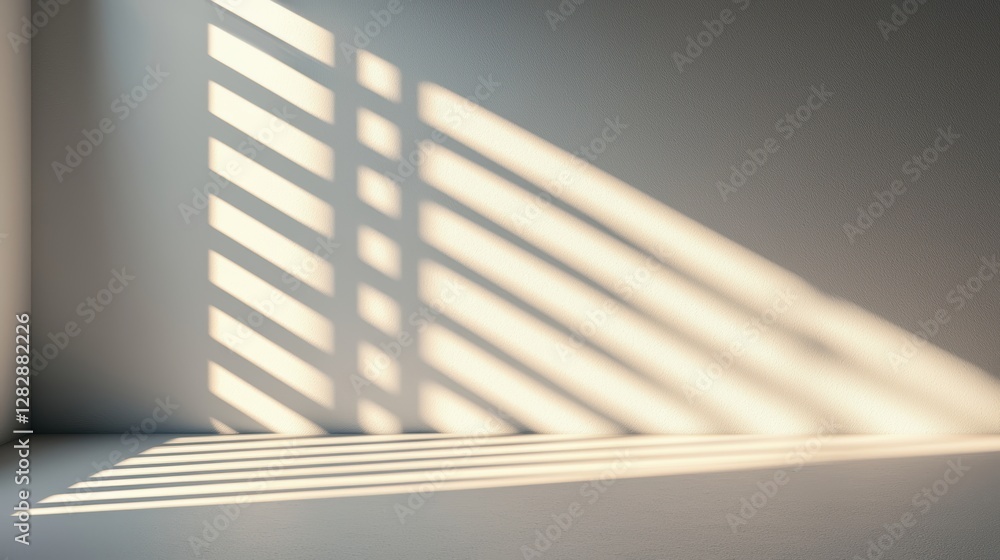 Poster a beam of sunlight streaming through a window, casting dramatic shadows of objects onto a wall, crea