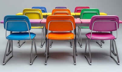 Colorful Chairs and Desk in a Classroom Setting
