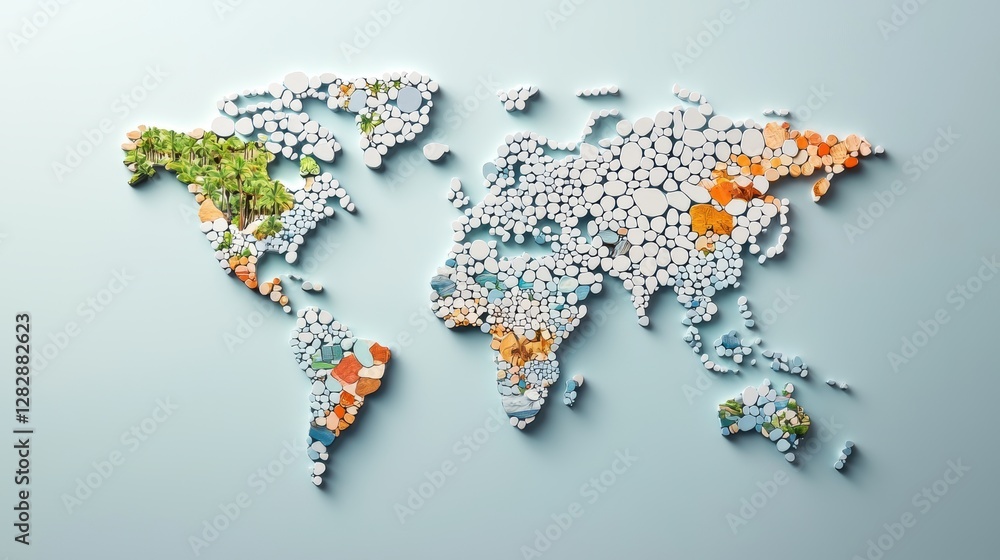 Poster a world map created from a mosaic of photographs, each image representing a different country or cul
