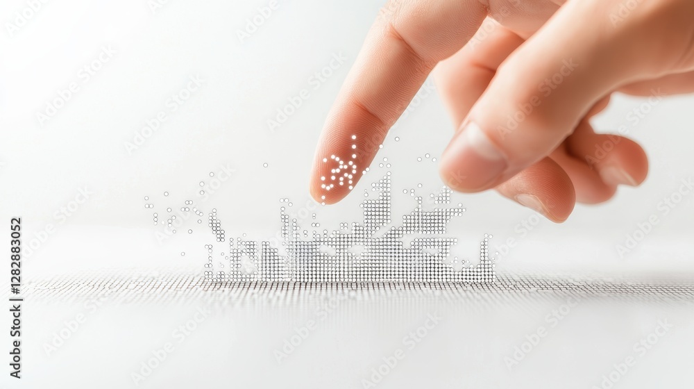 Poster a hand reaching out to touch a digital world map, interacting with virtual data points and accessing
