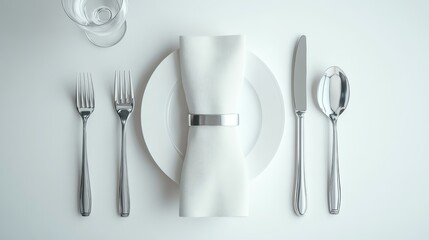 Elegant table setting with utensils and napkin.