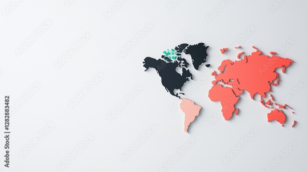 Poster a minimalist world map using negative space to depict continents, creating a bold and contemporary l