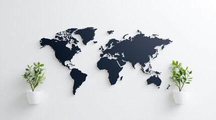 A minimalist world map with thin black lines outlining continents on a white background, suitable for modern design or minimalist aesthetics.